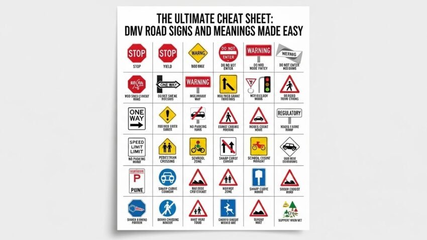 cheat sheet dmv road signs and meanings